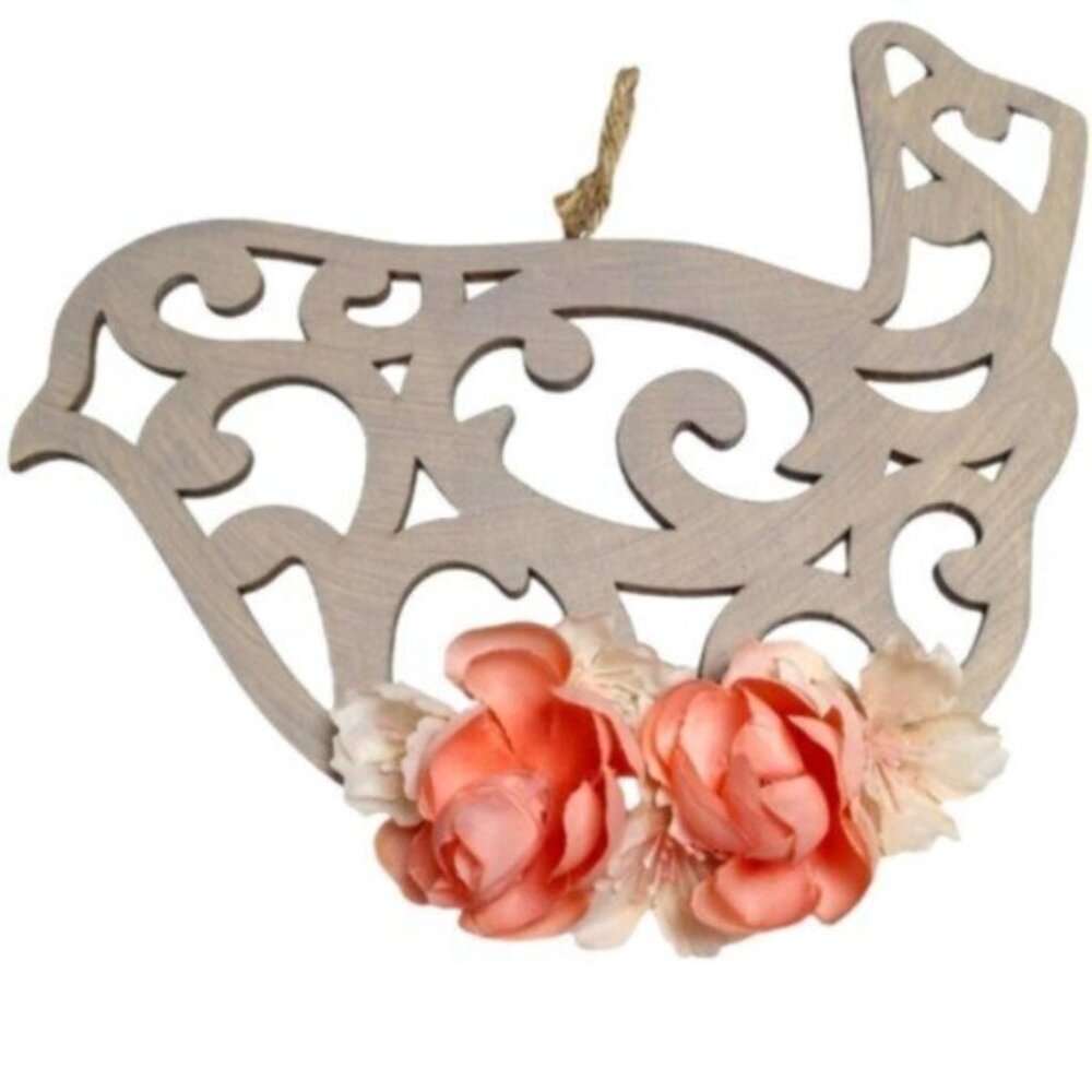 Wooden Lasercut Filigree Floral Bird Hanging Wood Sign Spring Bird Decor